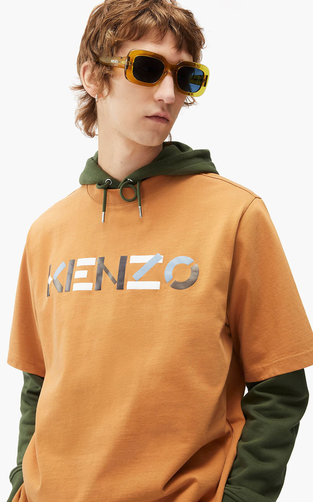 Kenzo Multicoloured oversize Logo μπλουζακια ανδρικα καφε | GR361970